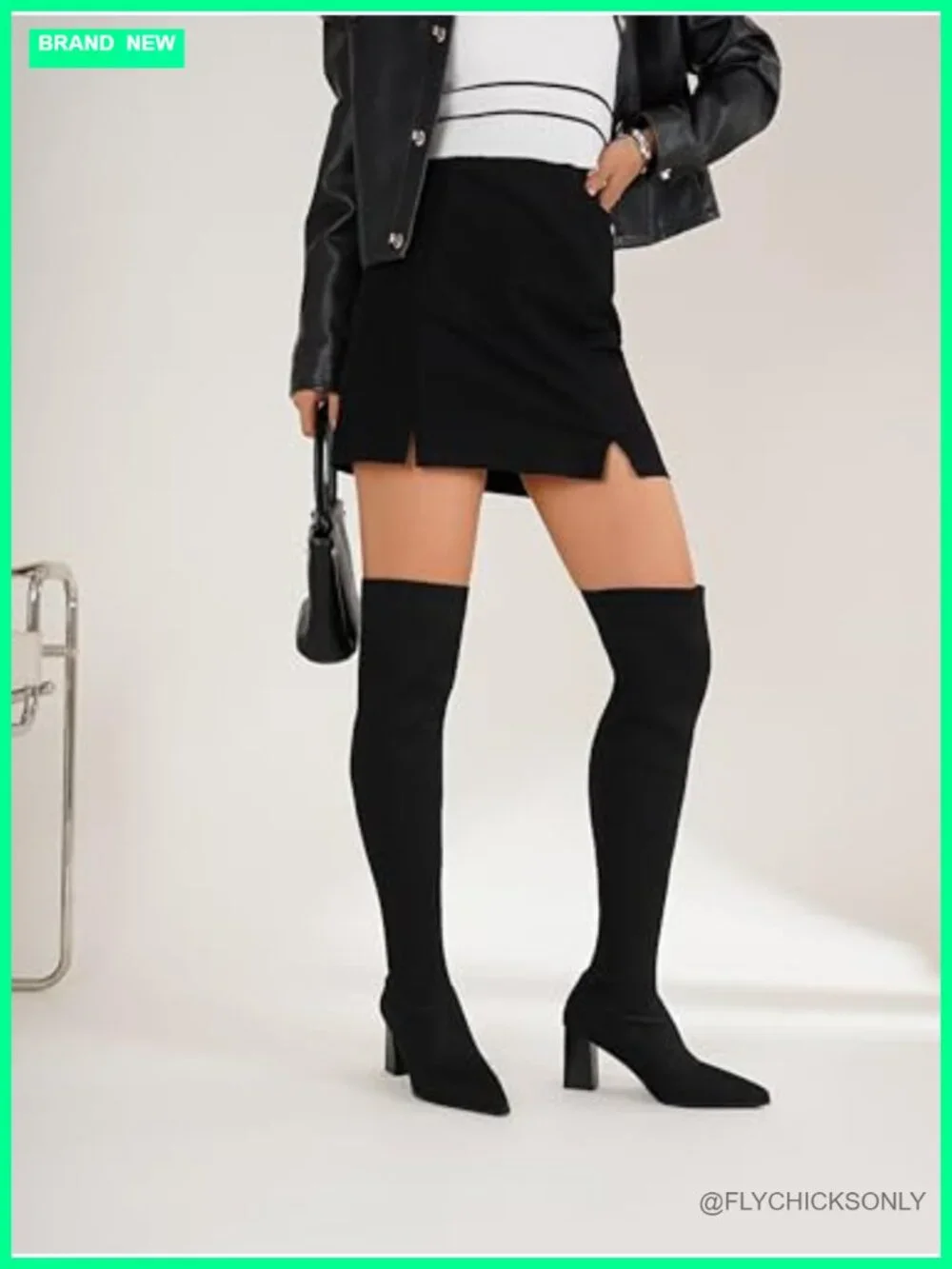Over the Knee Knit Boots Block High Heel Pull On